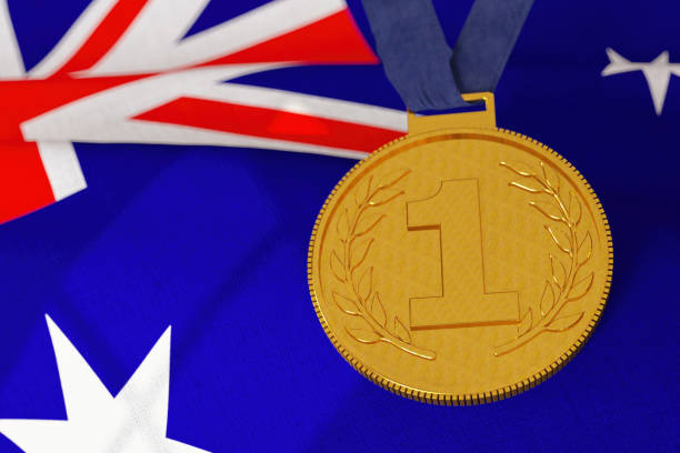 istock Number 1 Gold Medal with Australian Flag 1768848058