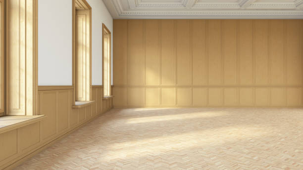 istock Empty Large Room with Wooden Wall Panels 1768848081