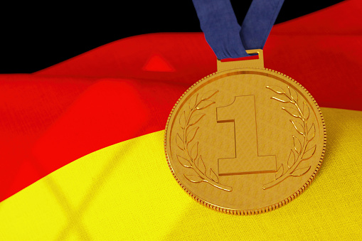Number 1 Gold Medal with German Flag. 3D Render