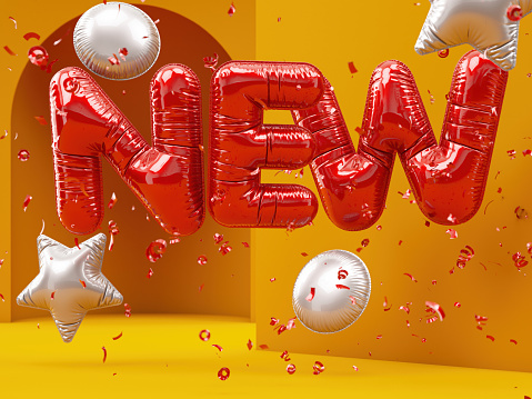NEW Balloon Letters with Confetti. 3D Render