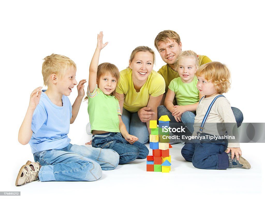 large family Large family with four children on a white background Adult Stock Photo