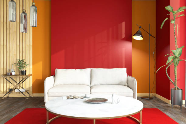 istock Cozy Red and Modern Living Room with Sofa 1768857978