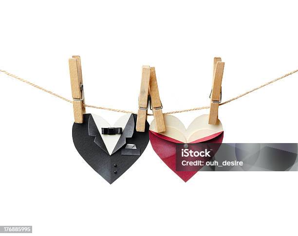 Symbolic Male And Female Heart Shape On The Clothesline Stock Photo - Download Image Now