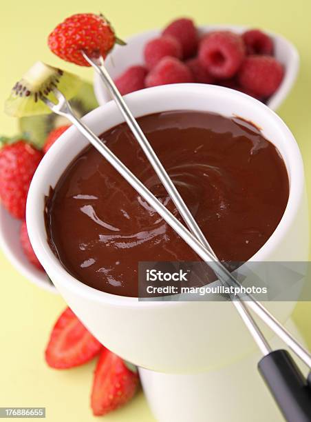 Chocolate Fondue With Assorted Fruits Stock Photo - Download Image Now - Banana, Berry Fruit, Chocolate