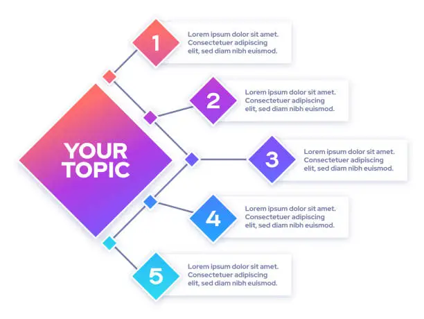 Vector illustration of Infographic Five Subcategories Design