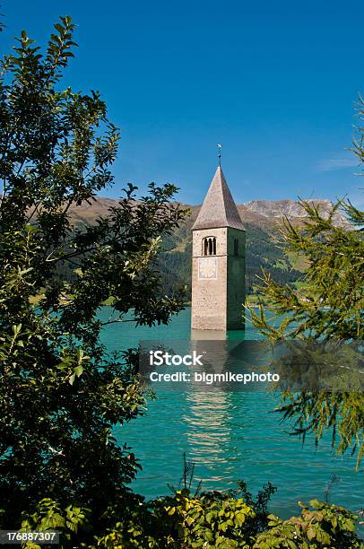 Resia Lake The Submerged Tower Stock Photo - Download Image Now