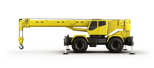 3d rendering of a highly realistic crane seen from the side.