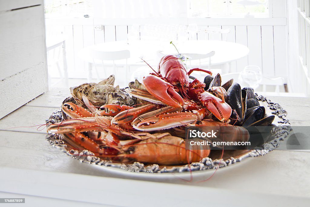 Seafood plate Seafood plate in a resturant Tray Stock Photo