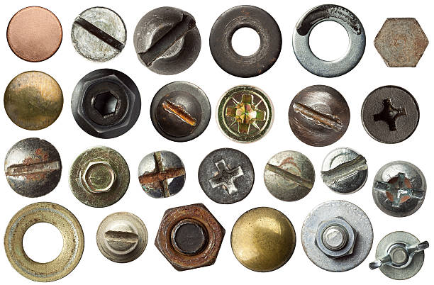 Different examples of screw heads stock photo