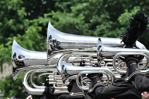 Performers Playing Marching Tubas and Baritones in Parade