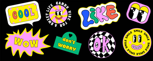 istock 90 Cool Sticker Collage. Neon Print with Retro Millennium Style Patches. 1768898822