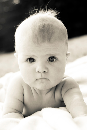 Serious Baby In Black And White Stock Photo - Download Image Now - Baby ...