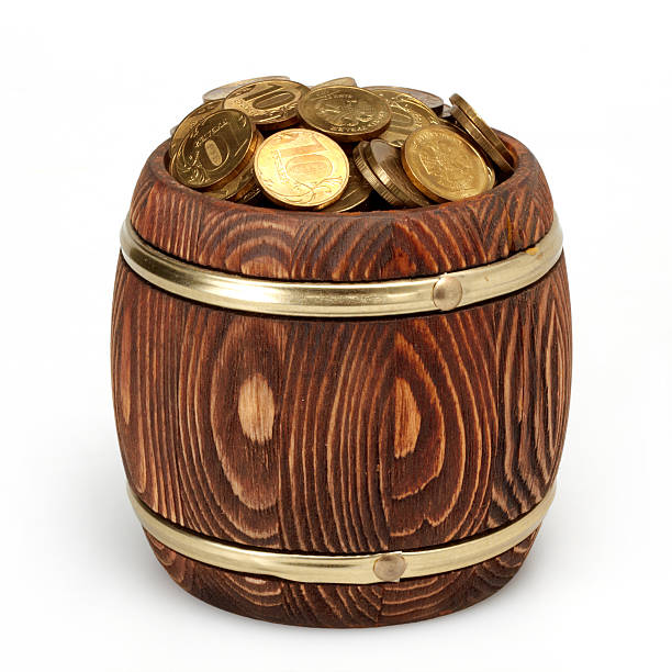 istock Old Barrel With Gold Coins isolated on white 176891087