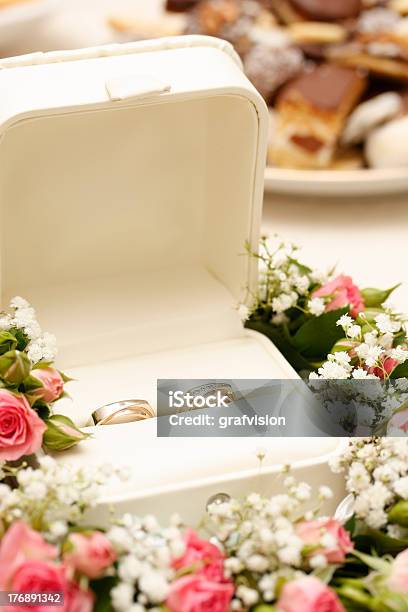 Wedding Rings And Roses Stock Photo - Download Image Now - Anniversary, Bouquet, Celebration Event