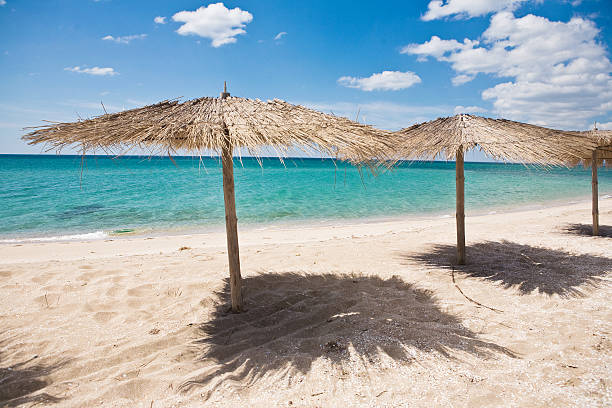 Umbrellas on the beach stock photo