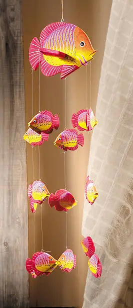 Hanging woodfish craft  as room decoration