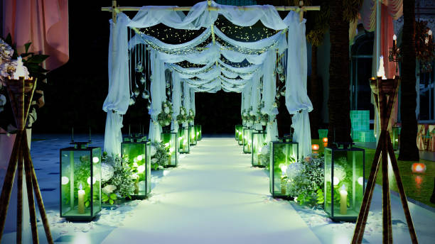 istock Beautiful wedding ceremony decoration, wedding entrance path way. 1768941134