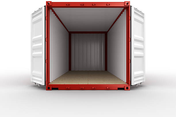 istock Interior of a red shipping container shown with open doors 176894236