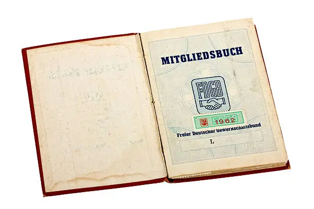 Union card of the former GDR.(German Federation of Trade Unions)
