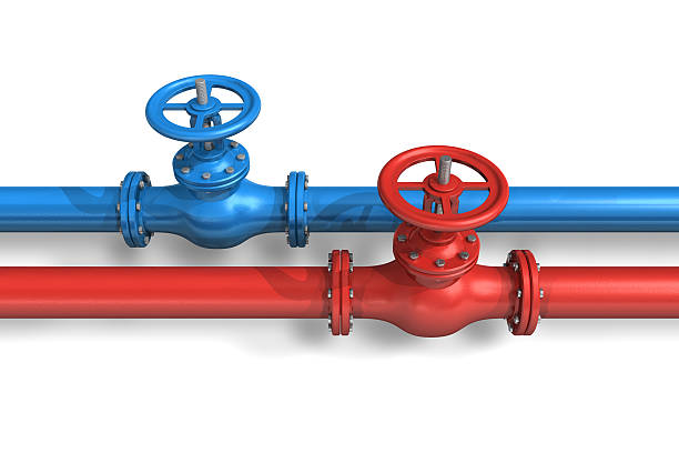 istock Red and blue pipelines isolated on white background 176894579