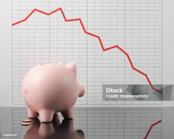 Worried Piggy Stock Photo - Download Image Now - Line Graph, Moving Down, Stock Market Crash
