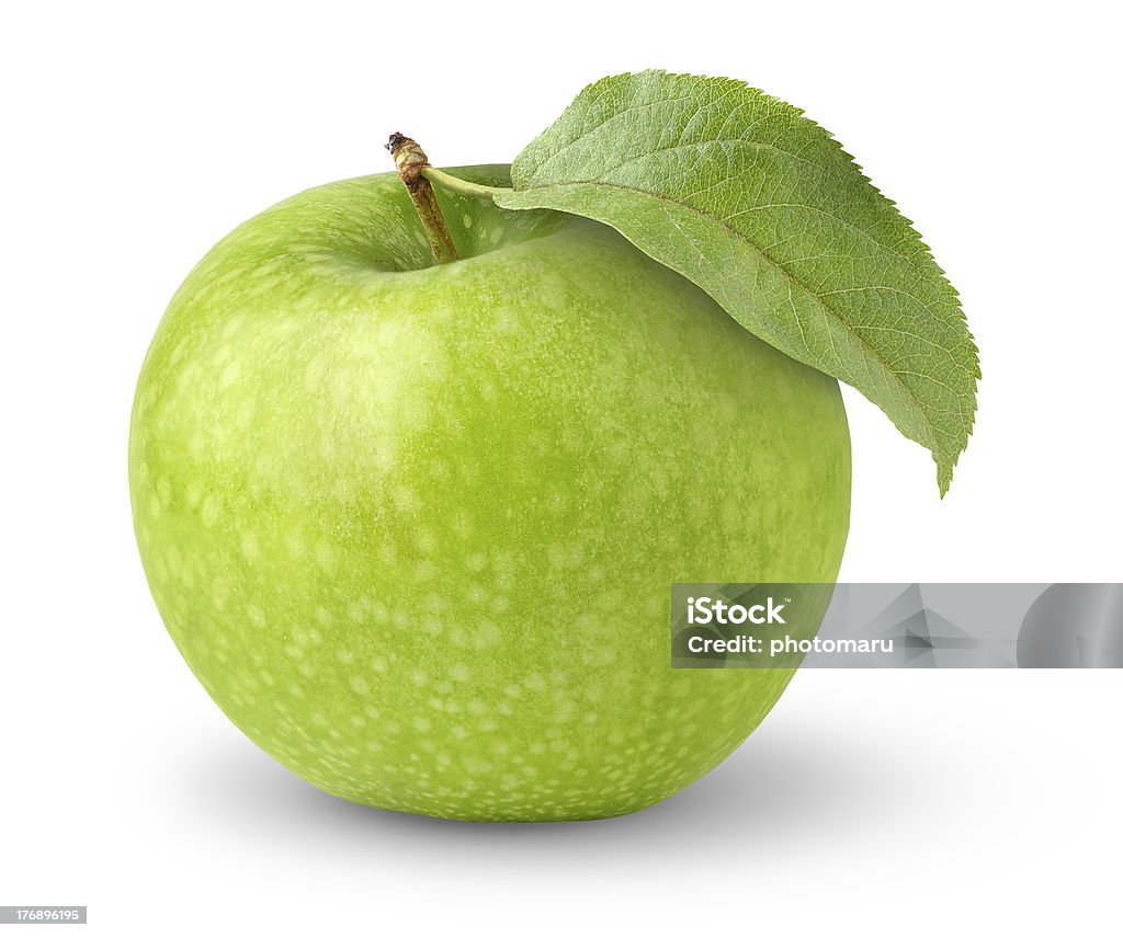 Green apple Green 'Granny Smith' apple with leaf isolated on white.More apples: Antioxidant Stock Photo