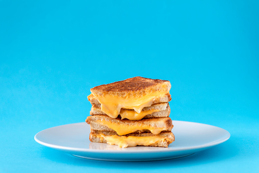 Grilled cheese on a blue background