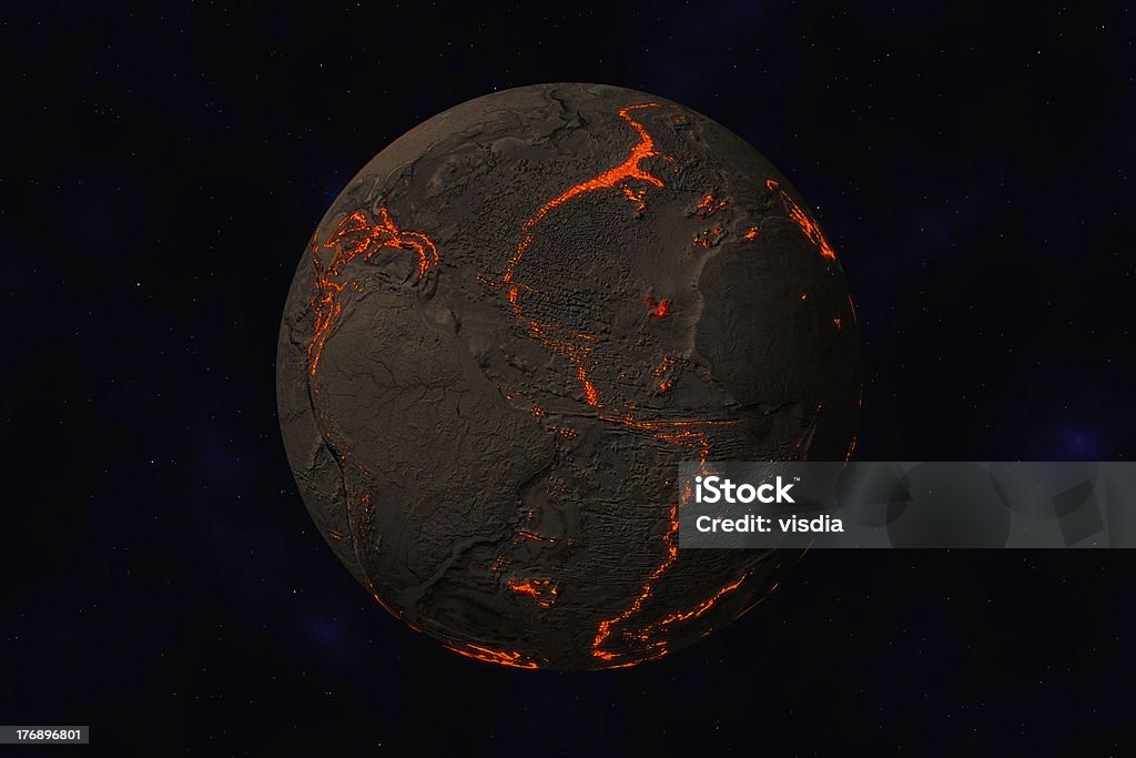 Earth without water and plants, North - South America "Earth without water and plants, North and South America. Along the tectonic plates cracks with rising magma" Planet Earth Stock Photo