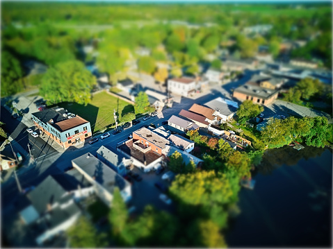 Tilt Shift Lens View of a Small Town Main Street