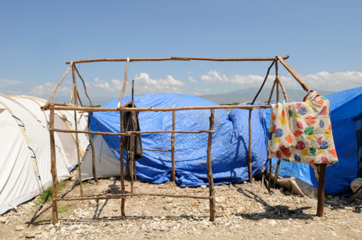 Structure  of a Tent  which is remained after an heavy rainfall washed away everything in Haiti.