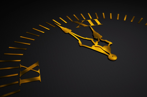 Black clock with golden hands 3d render