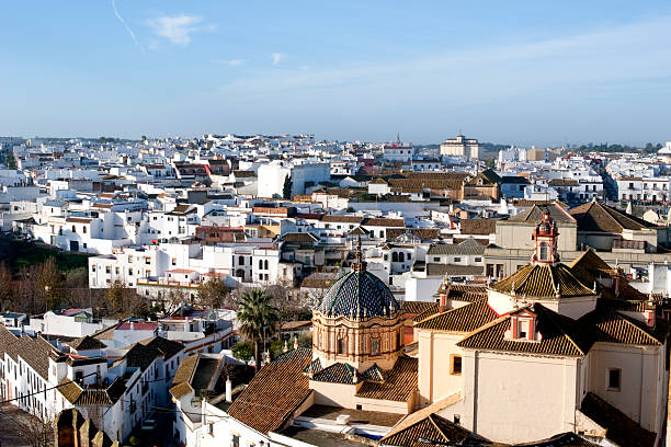 Carmona, Spain "View of Carmona, Spanish white hill town, is built on a ridge overlooking the central plain of Andalusia from the citadel of Carmona." carmona stock pictures, royalty-free photos & images