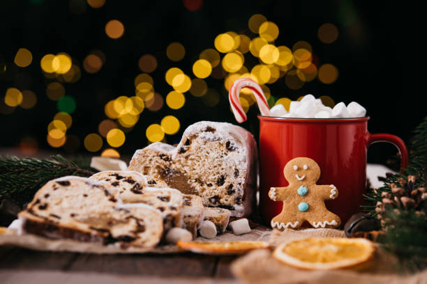 istock Christmas stollen on wooden background. baking for xmas 1768982179