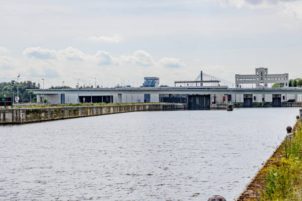 istock Canal at Lanaye lock complex with closed gates 1768984335