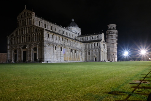 Cattedrale di Pisa and Torre di Pisa on Piazza del Duomo at night