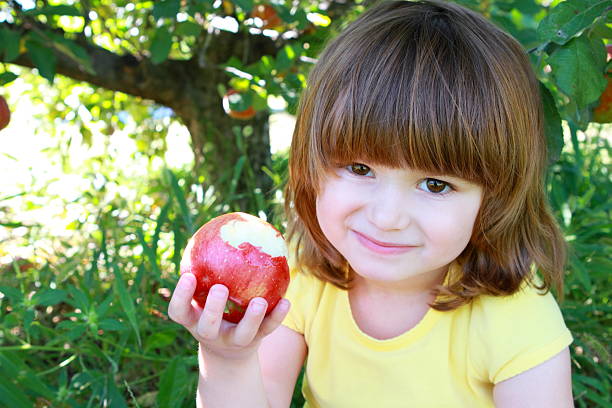 istock Little girl eating apple 176898900