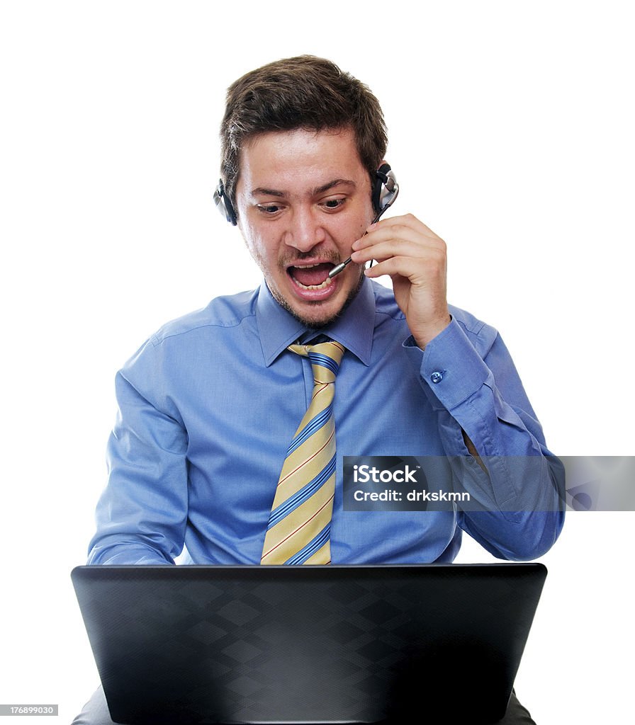 Irritado gritando no telefone operador - Foto de stock de Agente de atendimento ao cliente royalty-free