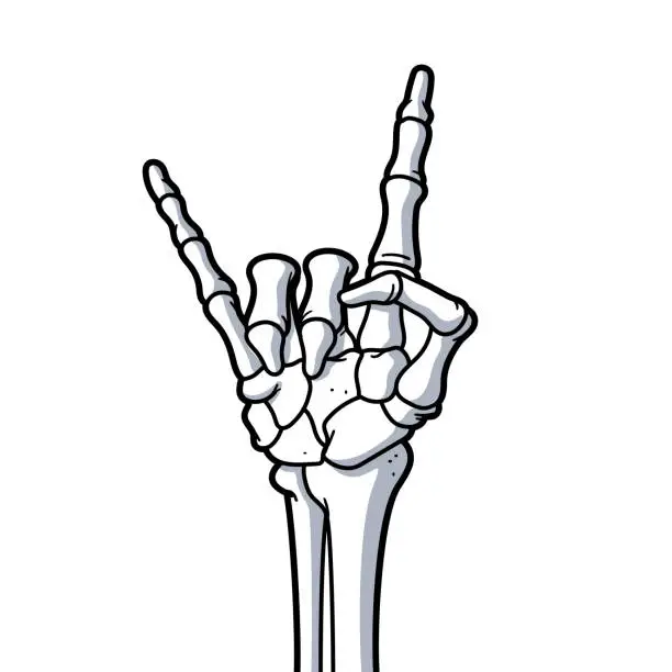 Vector illustration of Sign of the horns Skeleton