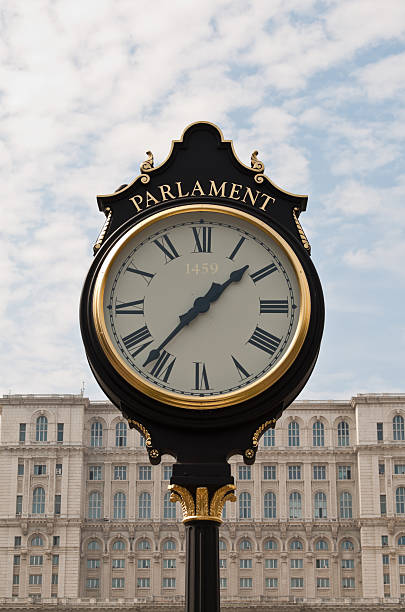 istock Vintage clock in front of The Parliament, Bucharest 176899228