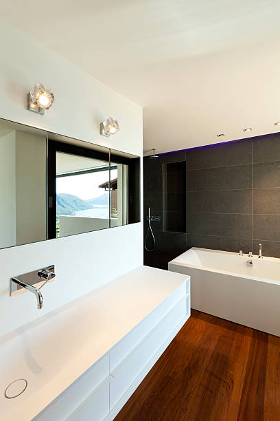 istock new bathroom, parquet floor 176899250