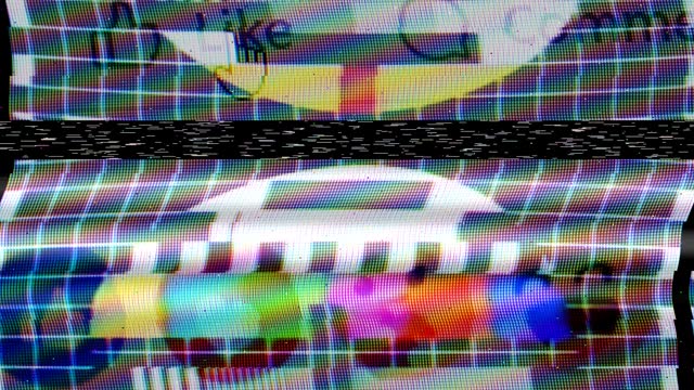 Glitch TV Static Noise Distorted Signal Problems Error Video Damage Retro Style 80s VHS Test Chart
