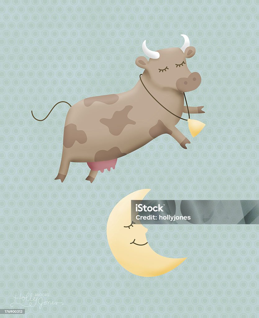 The cow jumped over moon Cute little nursery rhyme Illustration. Moon Stock Photo