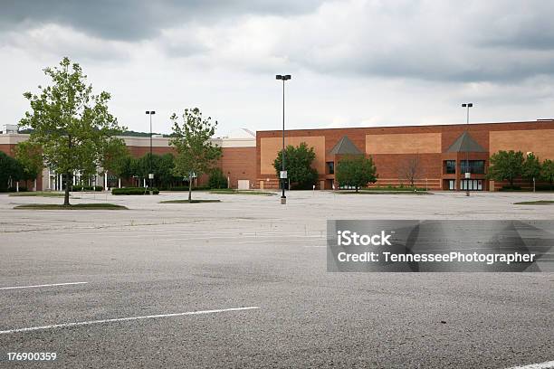 Dark Clouds Over An Empty Mall Stock Photo - Download Image Now - Shopping Mall, Parking Lot, No People