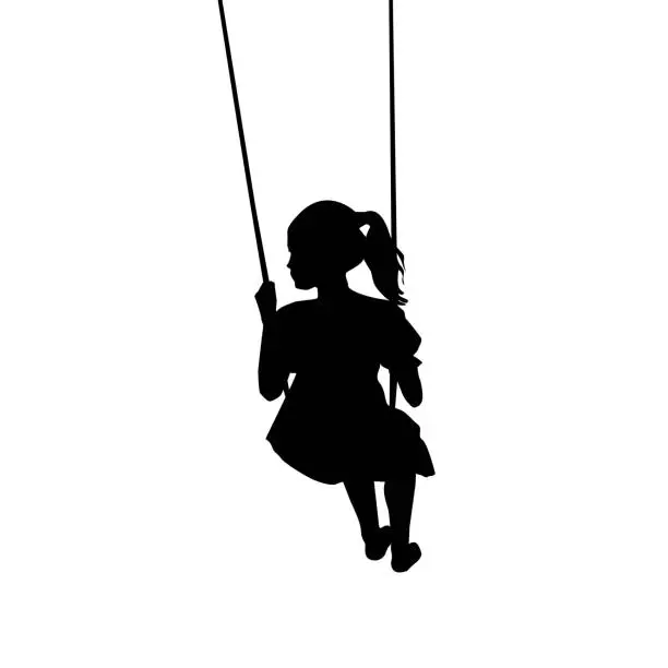 Vector illustration of Silhouette of a little girl on the swing