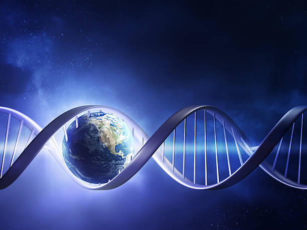 Glowing earth DNA strand stock photo