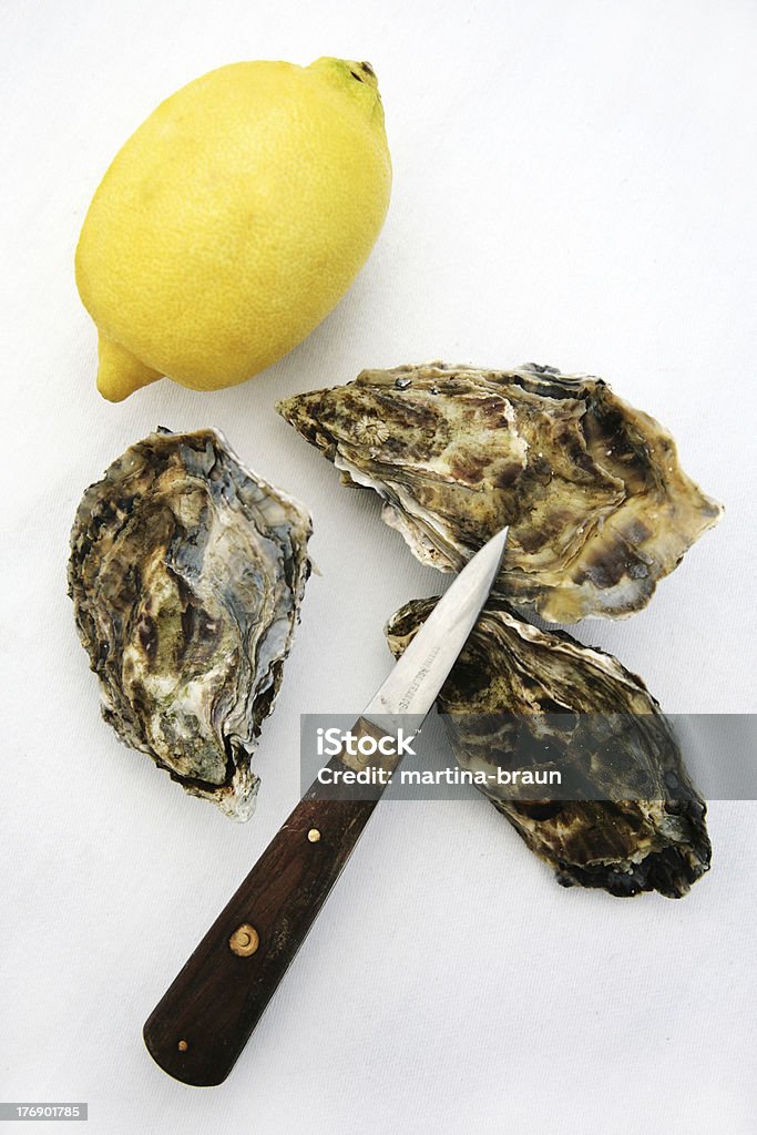 オイスターとレモン - 牡蠣割りナイフのロイヤリティフリーストックフォト