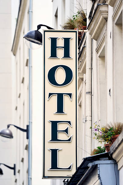 istock Hotel sign board with purple and rainbow colors 176901896