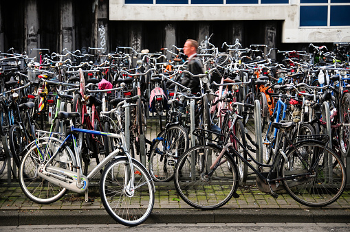 Amsterdam, Netherlands - July 14, 2012: Parked bicycles in Amsterdam,the capital and most populated city of the Netherlands.