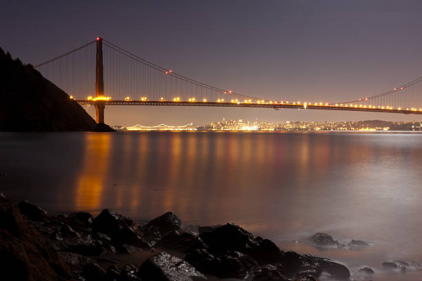 Golden Gate Bridge and City Lights stock photo