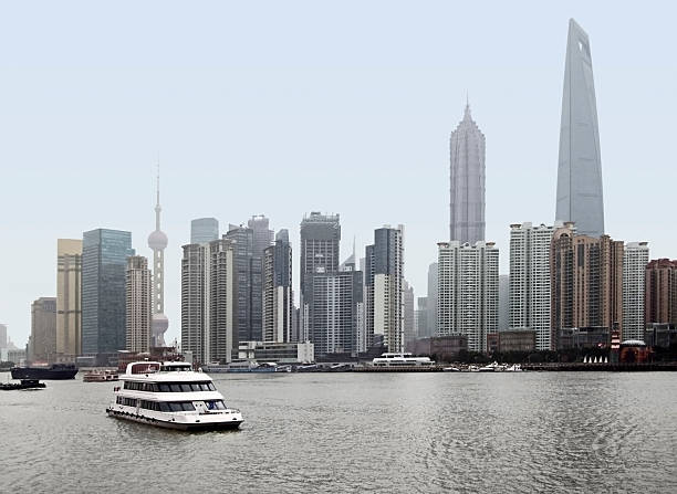 city view showing the skyline of Pudong, a district of Shanghai in China
